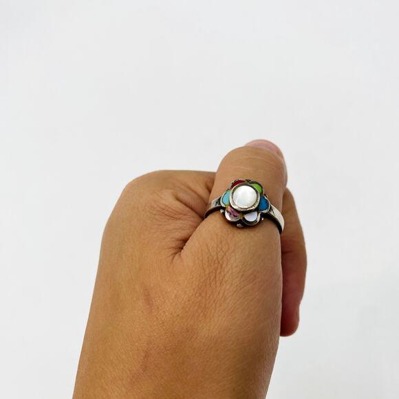 Sterling Silver Colorful Flower Ring - Picture 3 of 6